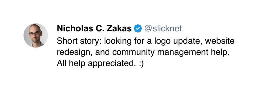 Nicholas C. Zakas tweet asking for help with ESLint logo and website redesign