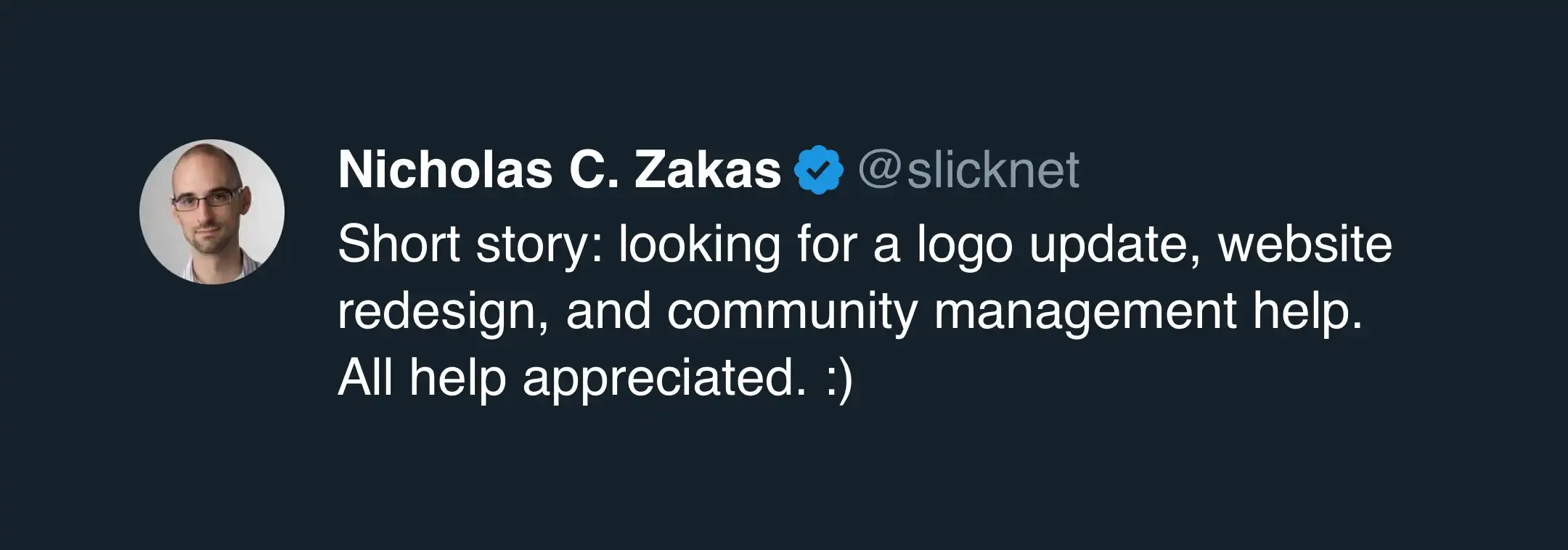 Nicholas C. Zakas tweet asking for help with ESLint logo and website redesign