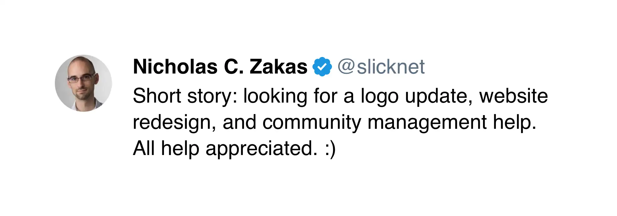Nicholas C. Zakas tweet asking for help with ESLint logo and website redesign